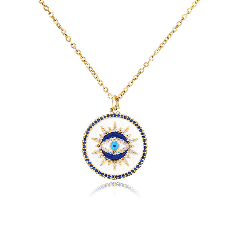 Wholesale White Devil's Eye Pendant Gold Plated Necklaces