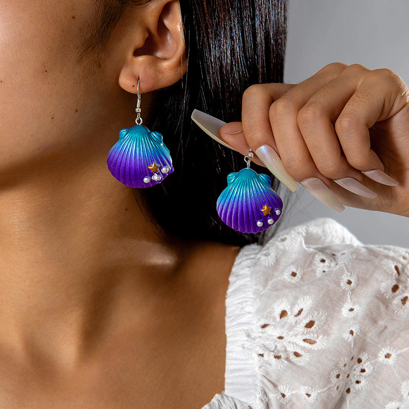 Wholesale Colorful Resin Starfish and Scallop Earrings