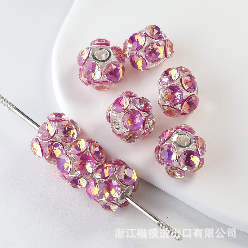 Wholesale 50PCS DIY Alloy Hollow Zircon Diamond Ball Color Rhinestone Hanging Ball