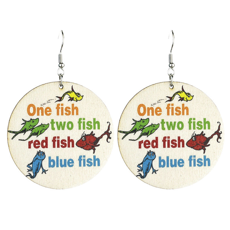 Wholesale Teacher earrings alphabet and number teaching wooden earrings