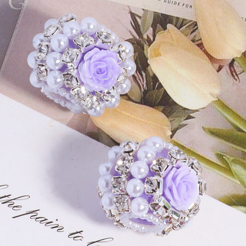 Wholesale 5pcs/pack Rose flower heavy industry exotic wind drill ball loose beads DIY