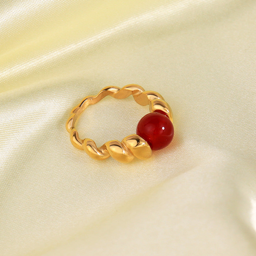 Wholesale Stainless Steel 18K Gold Inlaid with Pearl Natural Stone Ring Finger