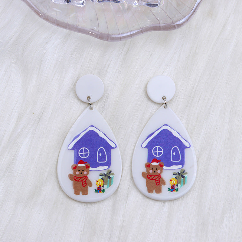Wholesale Christmas Tree Santa Claus Tear Drop Shape Acrylic Earrings