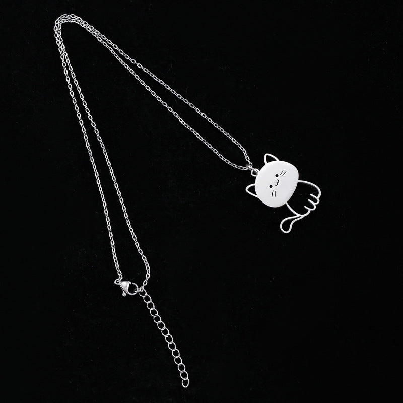 Wholesale Creative Fashion Big Head Cat Stainless Steel Titanium Steel No Fading Necklaces