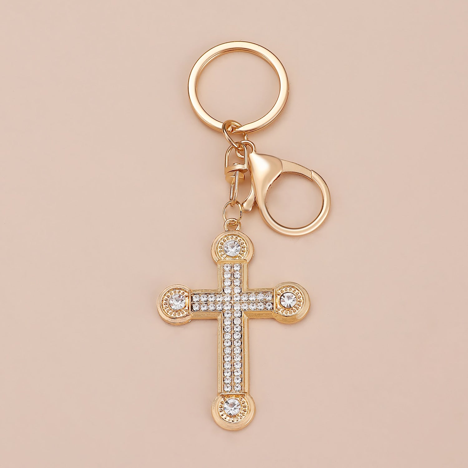 Wholesale Gold-plated rhinestone cross keychain