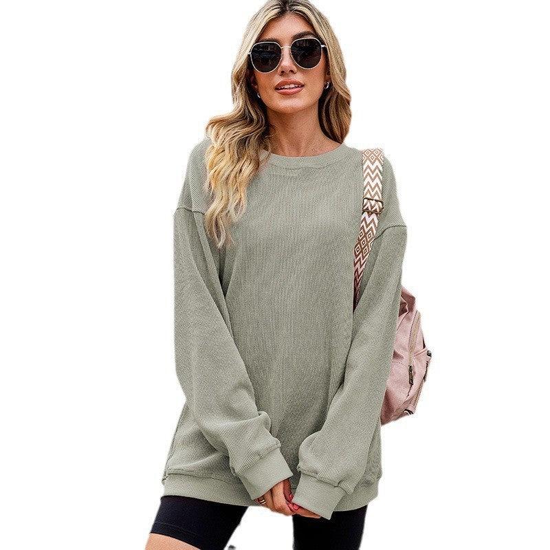 Wholesale of Women's Polyester Solid Color Pullover, Threaded Knitted Long Sleeved Hoodies