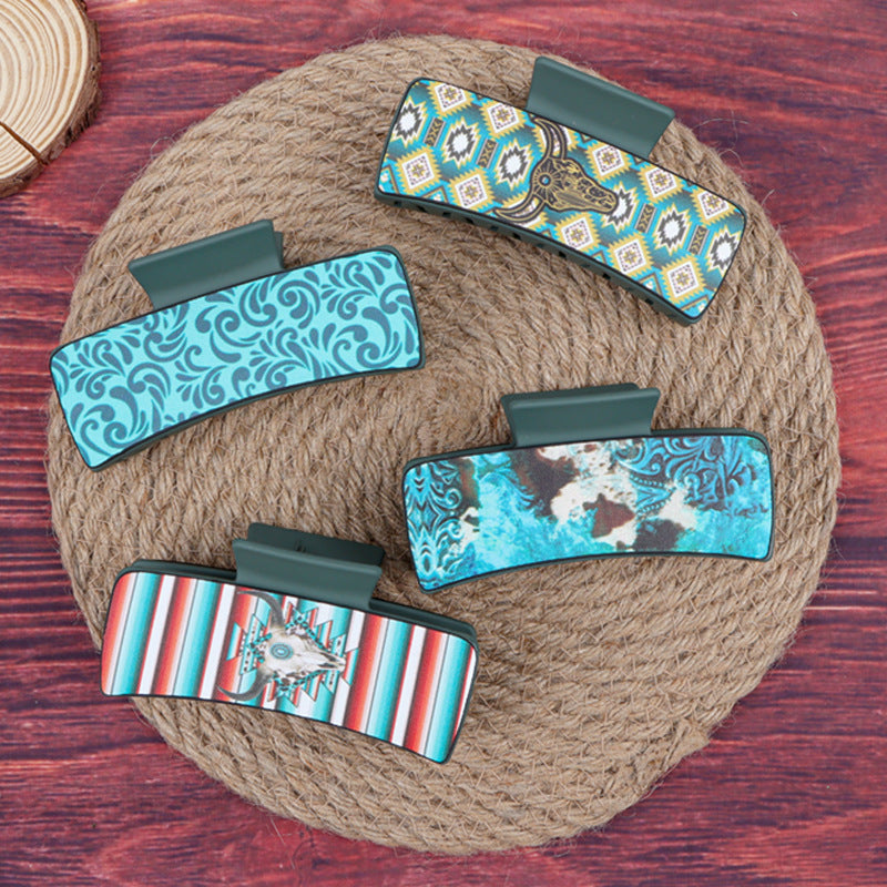 Wholesale Retro Personalized Western Bohemian Style Cow Head Stripe Pattern Leather Gripper