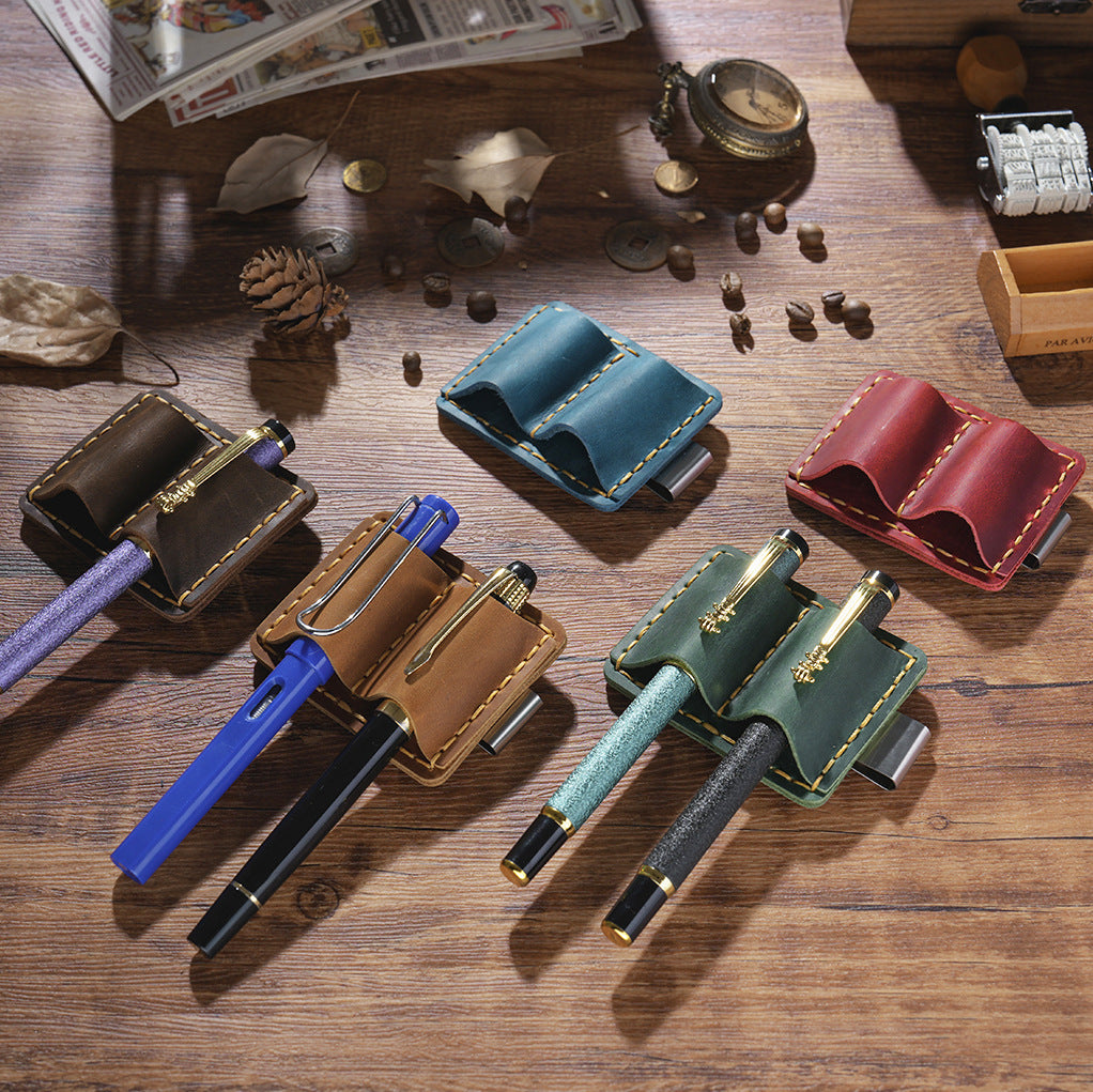 Wholesale Two top-grain cowhide leather notebook pen holders