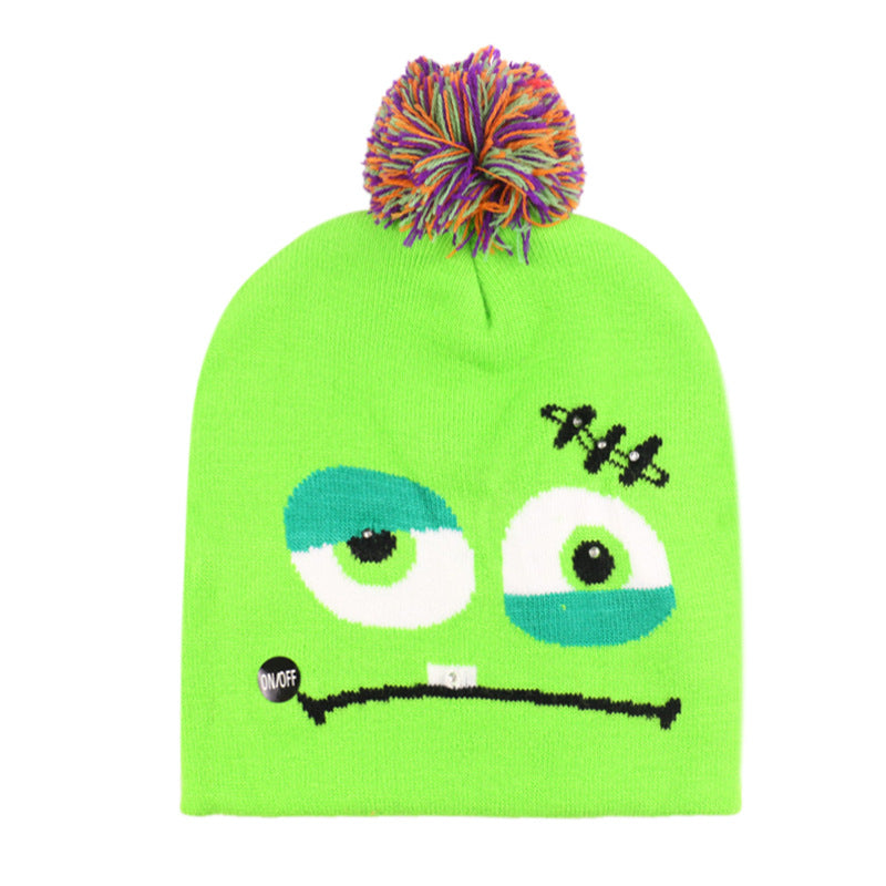Wholesale Autumn Winter Halloween LED Knitted Hat Pumpkin Ghost Skull Knitted Hat