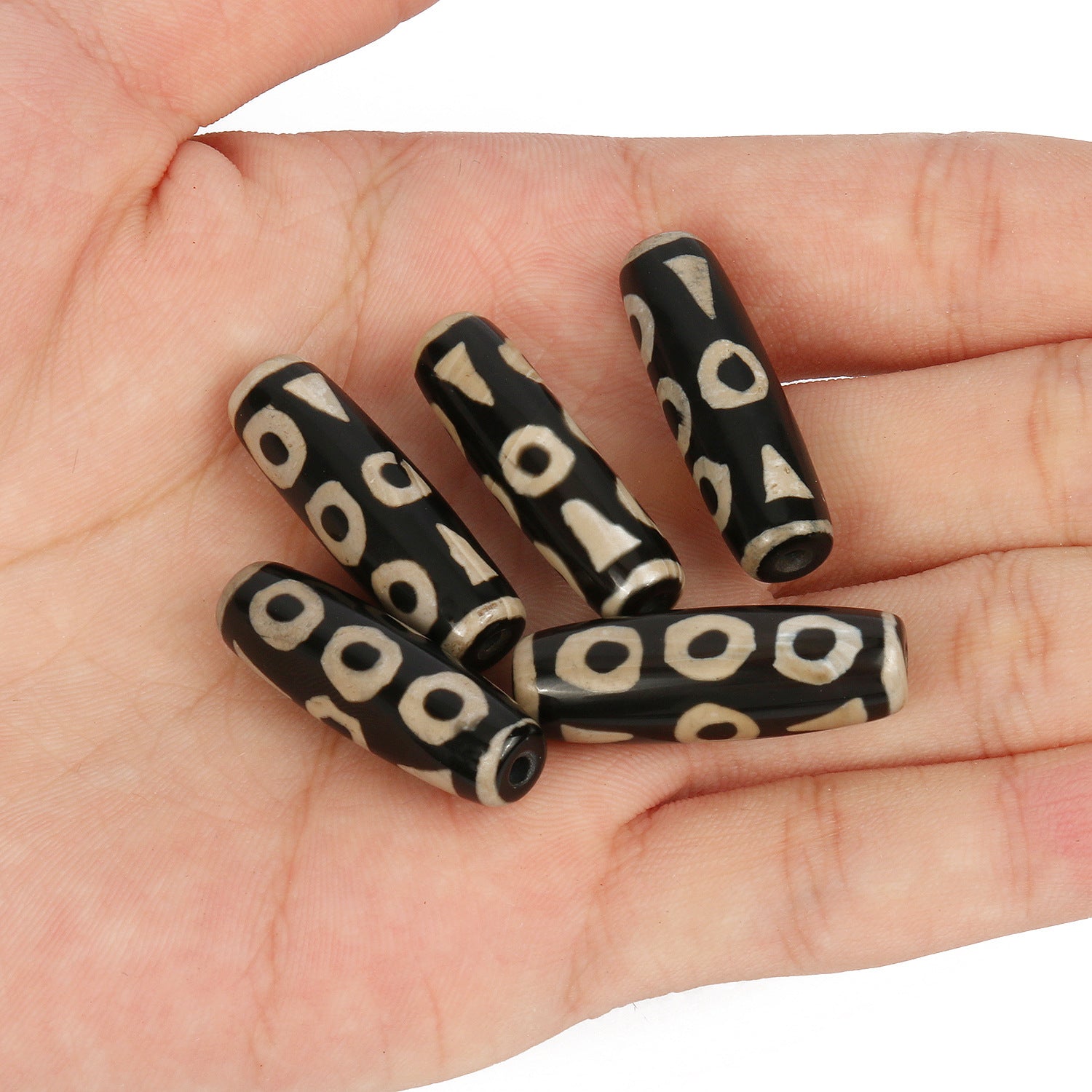 Wholesale Black and White 3 Eyes Love Cylinder Natural Agate Sky Beads
