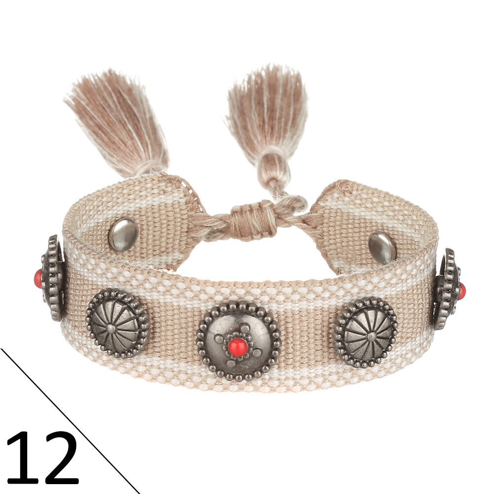 Wholesale Creative Rivet Alloy Woven Bracelets