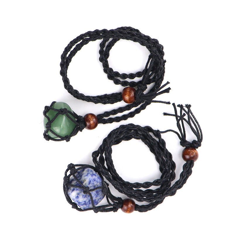 Wholesale Crystal Natural Stone Black Net Pocket Weaving Metable Necklace