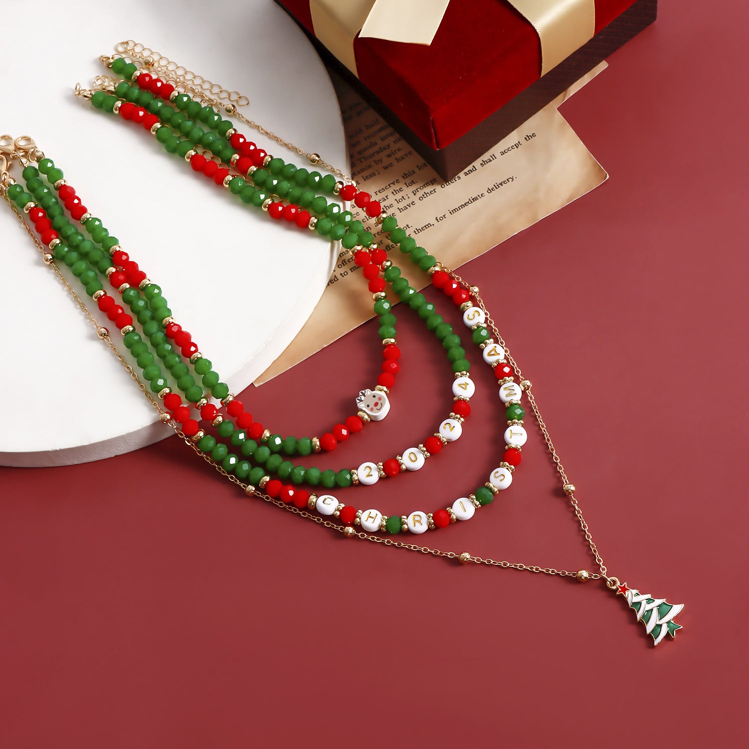 Wholesale Christmas Snowman Elk Imitation Crystal Necklace Set Sweater Chain