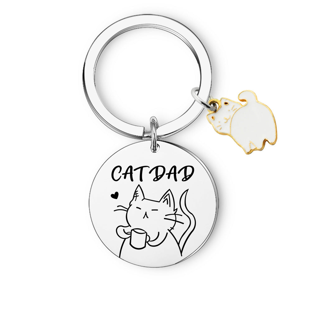 Wholesale Father's Day Children's Day Stainless Steel Kitten Pendant Keychain