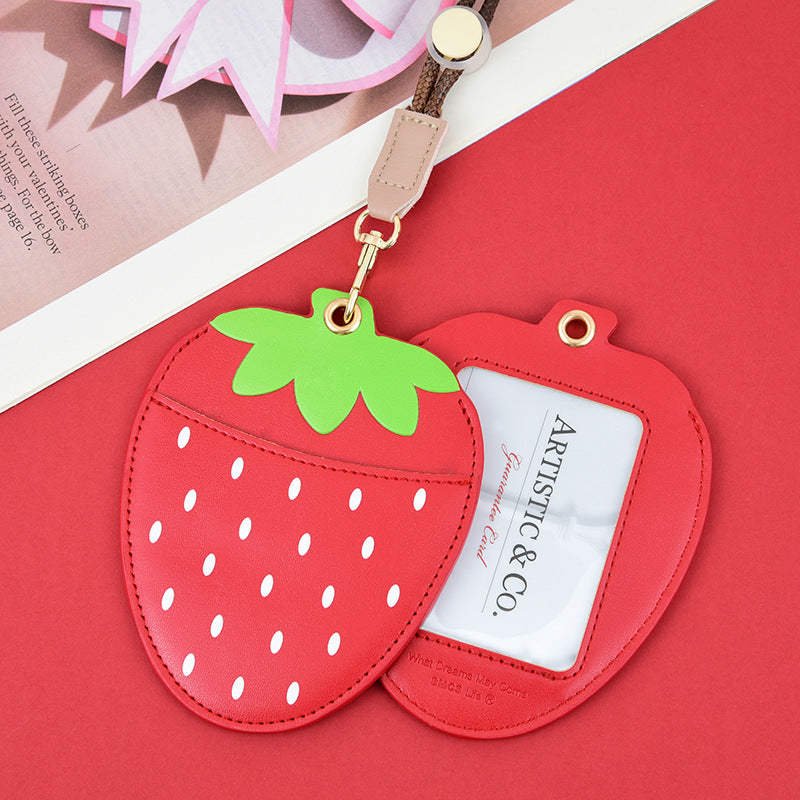 Wholesale Cartoon Fruit ID Leather Lanyard Card Holder Key Chain