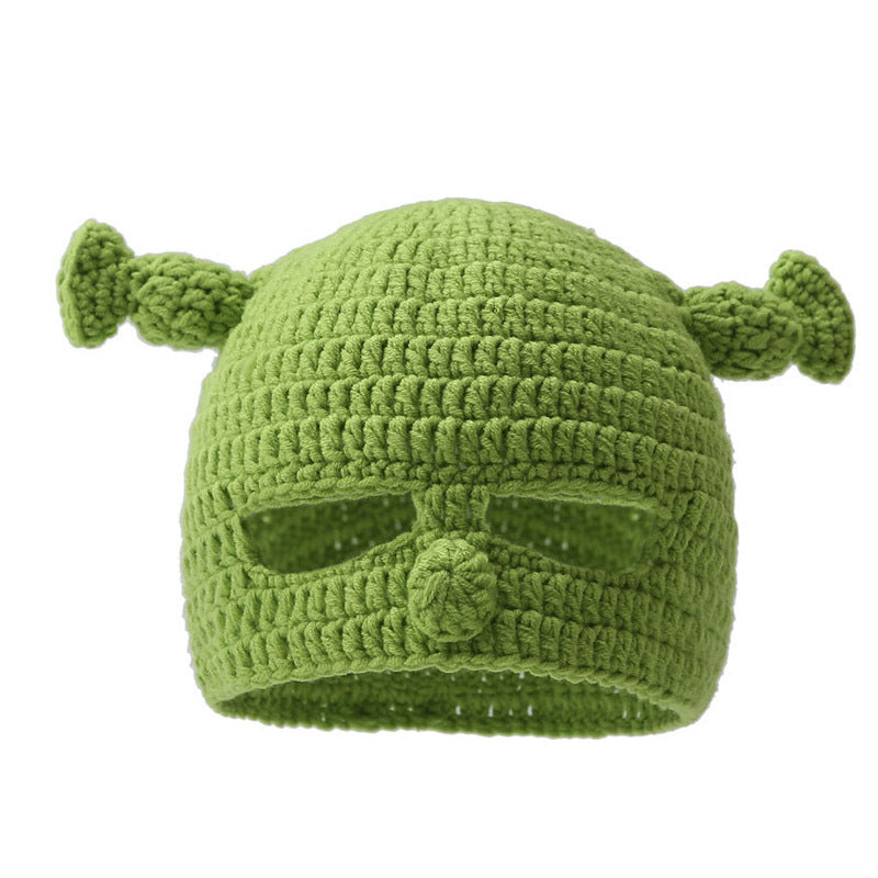 Wholesale Funny warm wool hat for women autumn and winter long braid green knitted pullover hat trendy thickened