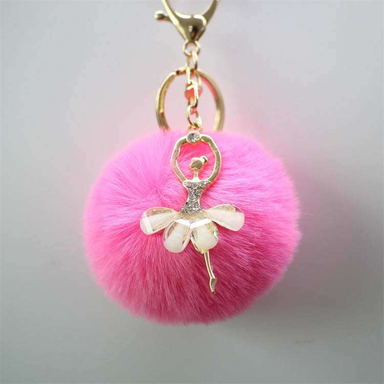 Wholesale 5pcs Cute Rhinestone Angel Ballerina Girl Pom Pom Keychain