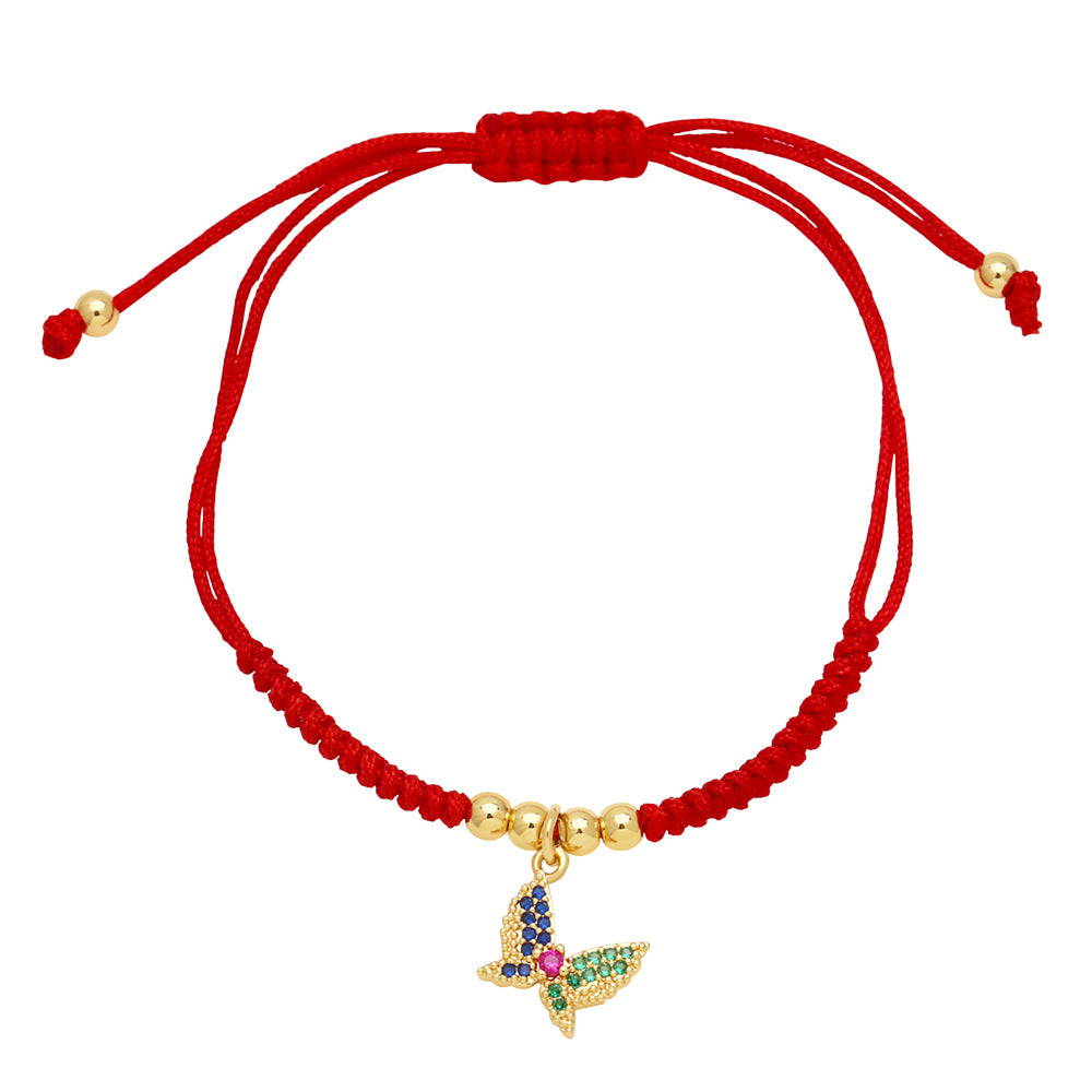 Wholesale Colorful Zircon Butterfly Tree of Life Love Pendant Red Rope Bracelet