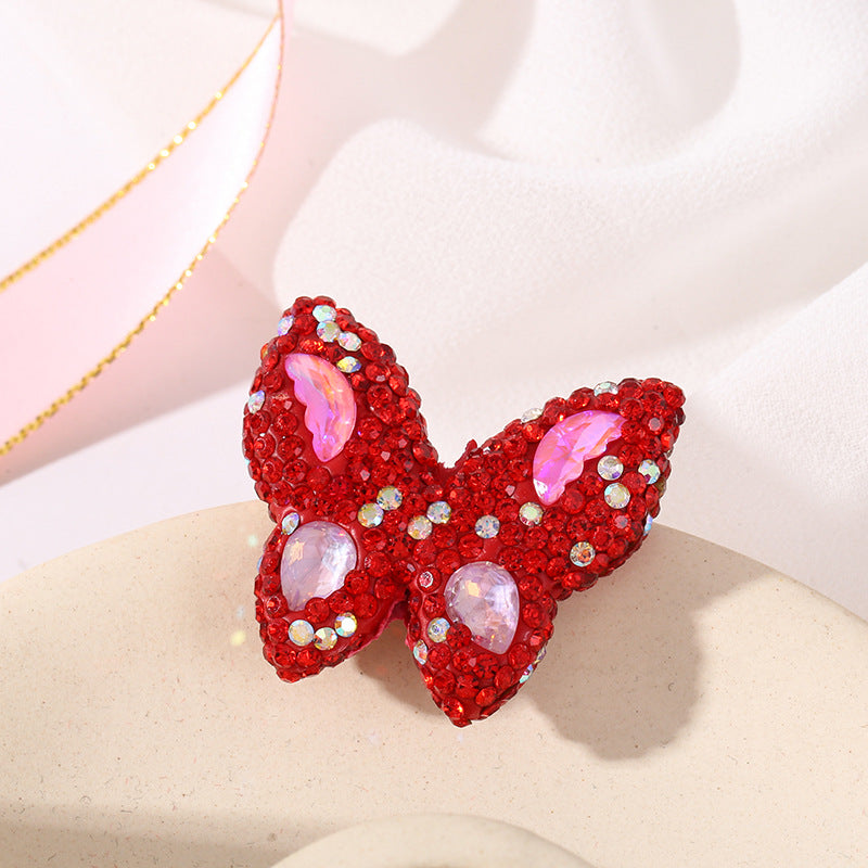 Wholesale of Colored Soft Clay Double-sided Diamond Inlaid Butterfly Straight Hole Beads