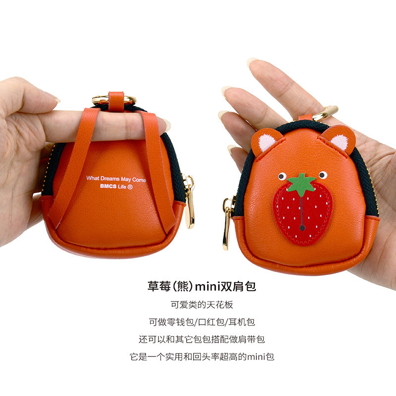 Wholesale Strawberry Bear Mini Wallet Leather Keychain