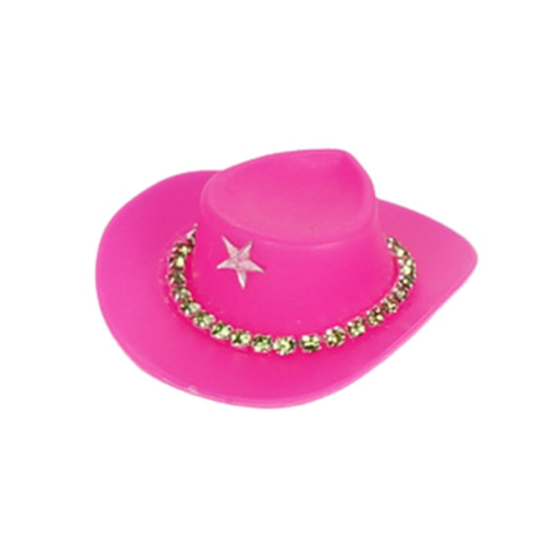 Wholesale Pink cowboy hat with diamond chain hairpin toy doll accessories hat plastic hat