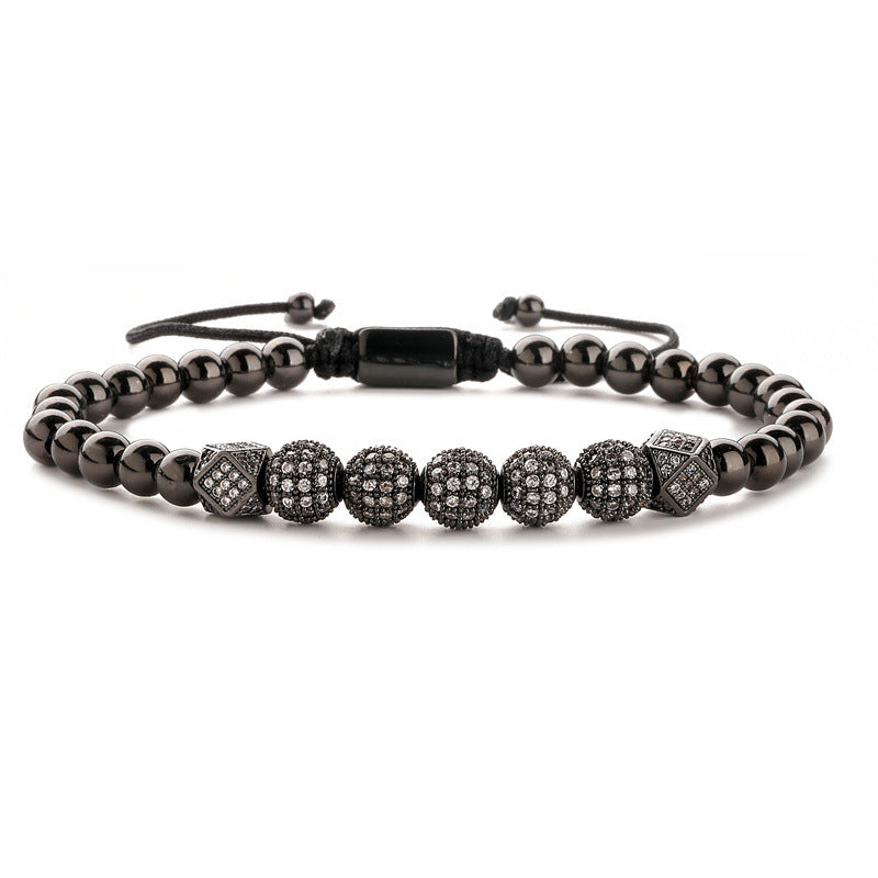 Wholesale Crown 8mm Micropaved Zirconia Gold Diamond Ball Copper Bead Braided Bracelet