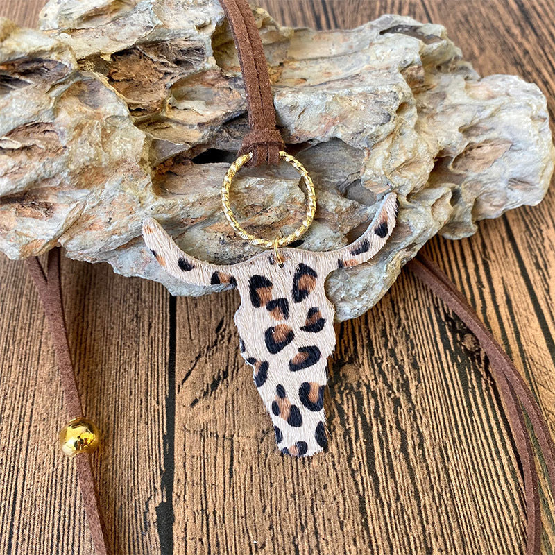 Wholesale 3pcs/pack Western Style Cow Pattern Cow Head Texas Map Leopard Print Turquoise Imitation Pearl Cowhide Leather Necklace