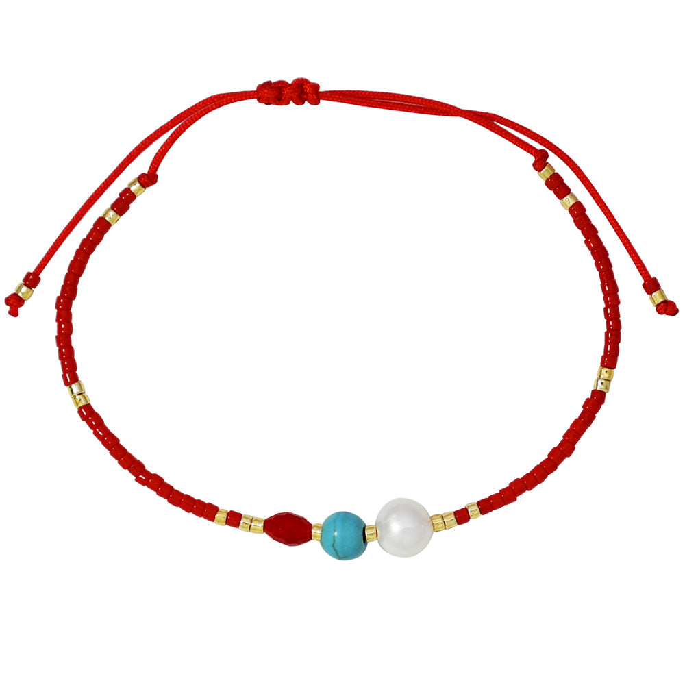 Wholesale Miyuki Millet Beads Handwoven Red String Freshwater Pearl Turquoise Bracelet