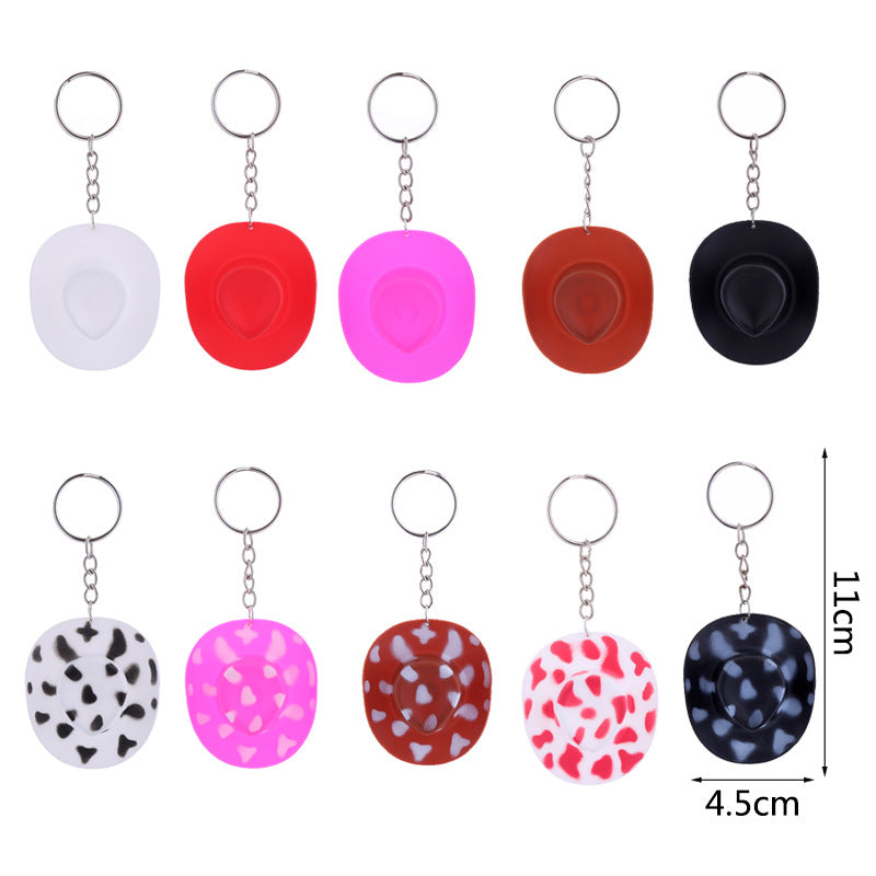Wholesale Western Style Colorful Cow Pattern Cowboy Hat Plastic Keychain