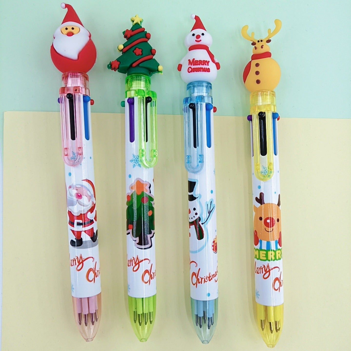 Wholesale Christmas Tree Cartoon 6-color Pushing Plastic Ballpoint Pen