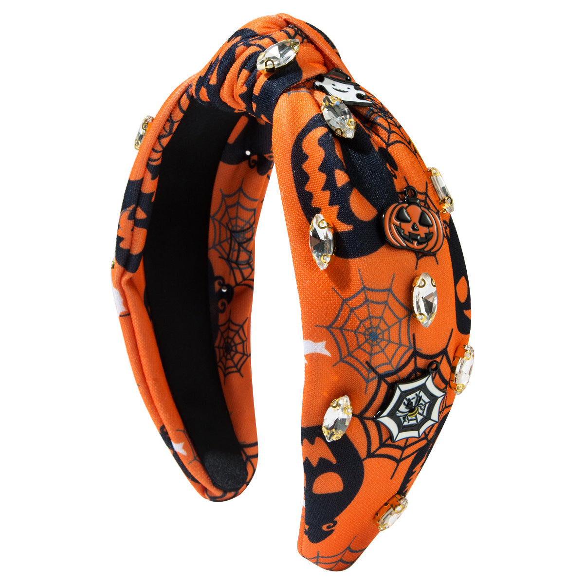Wholesale New Halloween Print Spider Web Fabric Hair Ornament with Diamond Sticky Pumpkin Demon Headband