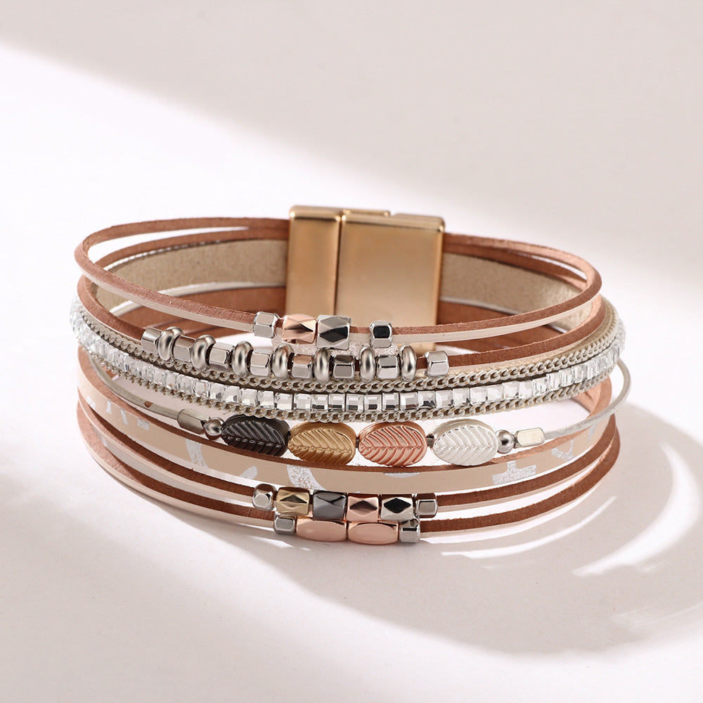 Wholesale Leather Braided Ethnic Style Magnetic Clasp Bracelet