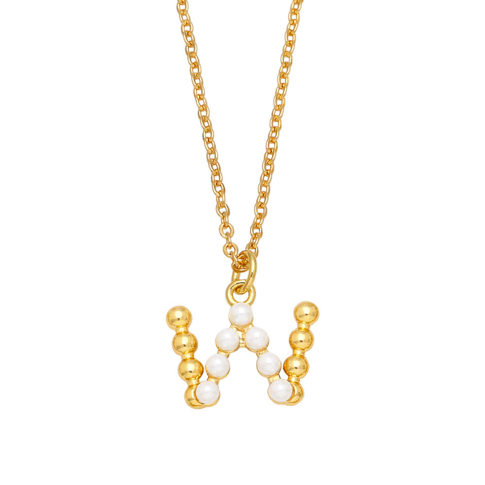 Wholesale Pearl Letter Collar Chain Copper Necklace