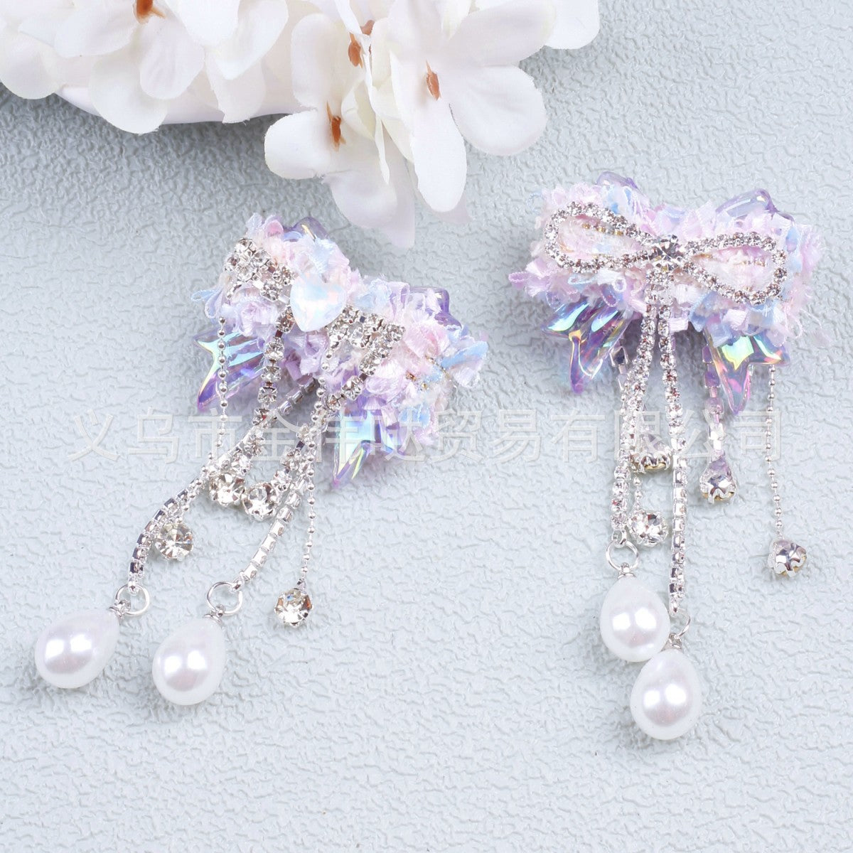 Wholesale 10pcs Heavy Duty Lace Bow Tassel Stickers Diamond Beads Beading