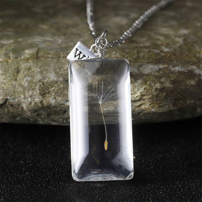 Wholesale Dandelion Oval Crystal Glass Niche High-end Gemstone Necklaces