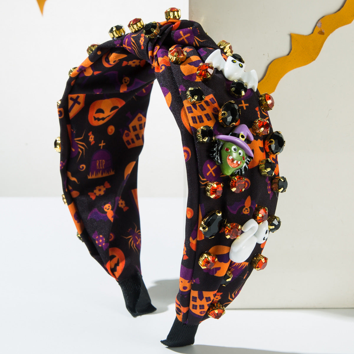 Wholesale Hot Sale New Halloween Headband Fashion Printed Fabric Diamond Set Trend Hair Accessories