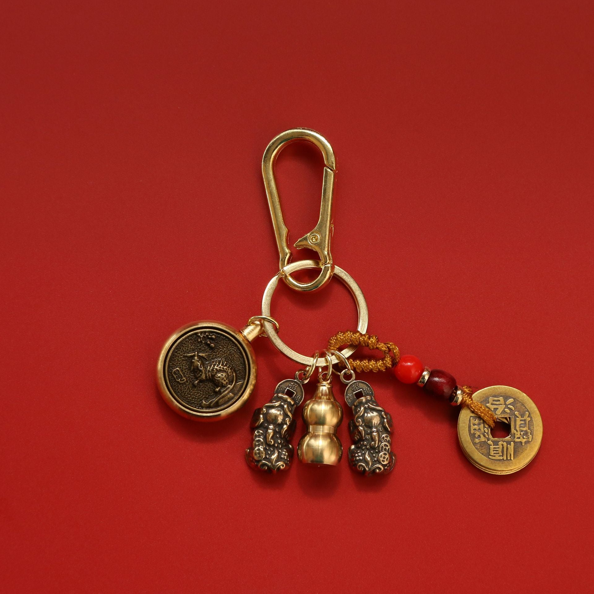Wholesale Brass Double Pixiu Transfer Money Two Zodiac Eight Guardian Gods Keychain