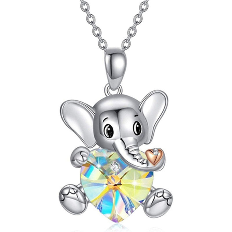 Wholesale Elephant Heart Colorful Crystal Necklace