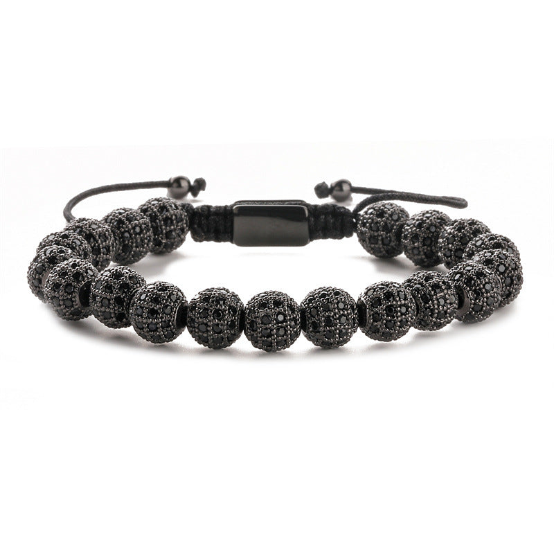 Wholesale Crown 8mm Micropaved Zirconia Gold Diamond Ball Copper Bead Braided Bracelet