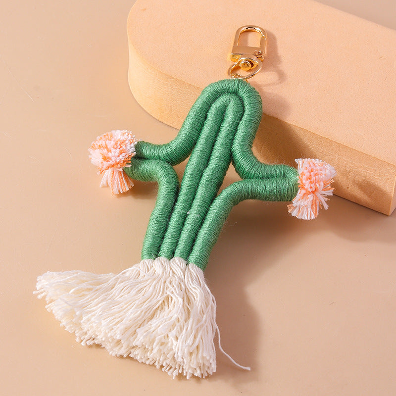 Wholesale Colorful Knitted Plush Tassel Cactus Keychain