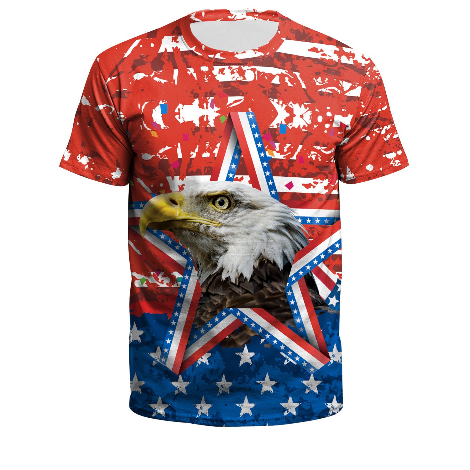 Wholesale American Independence Day Flag 3D Digital Printing Round Neck Casual T-Shirt