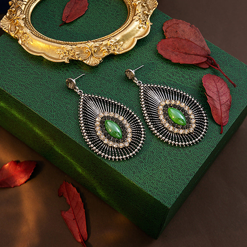 Wholesale Silver Needle Vintage Diamond Hollow Drop Earrings