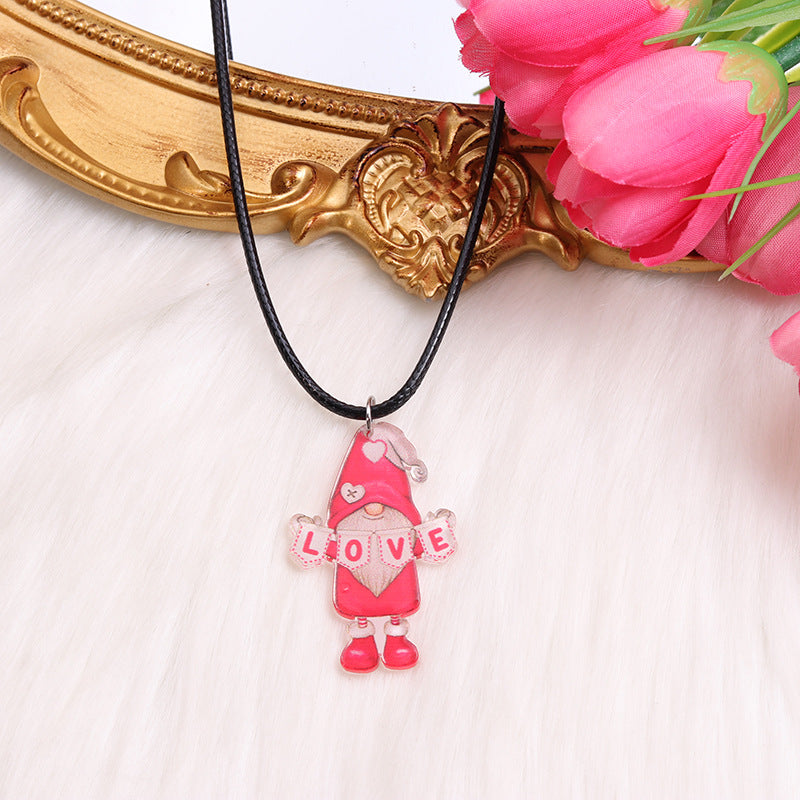 Wholesale Valentine's Day Heart Gnome Rainbow Necklace