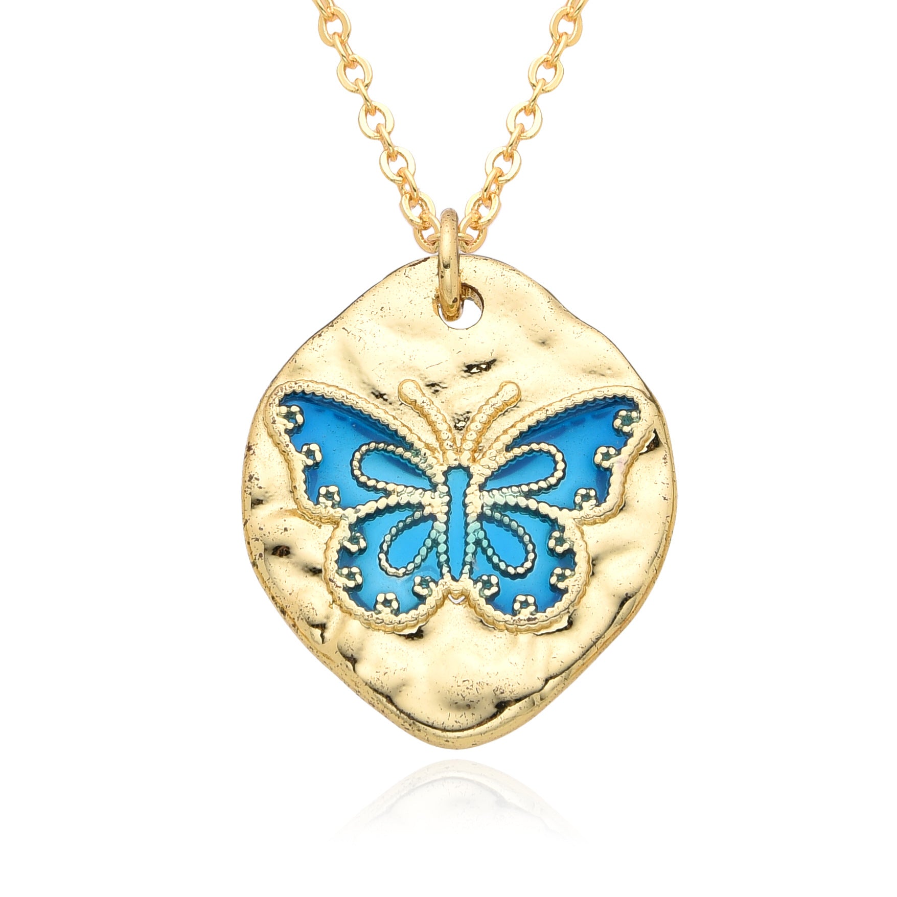 Wholesale Friendship Fossil Drop Oil Micropaved Color Butterfly Necklace