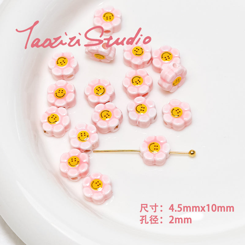 Cuentas de brocheta de cubo de tulipanes de cerámica rosa de 30 piezas al por mayor