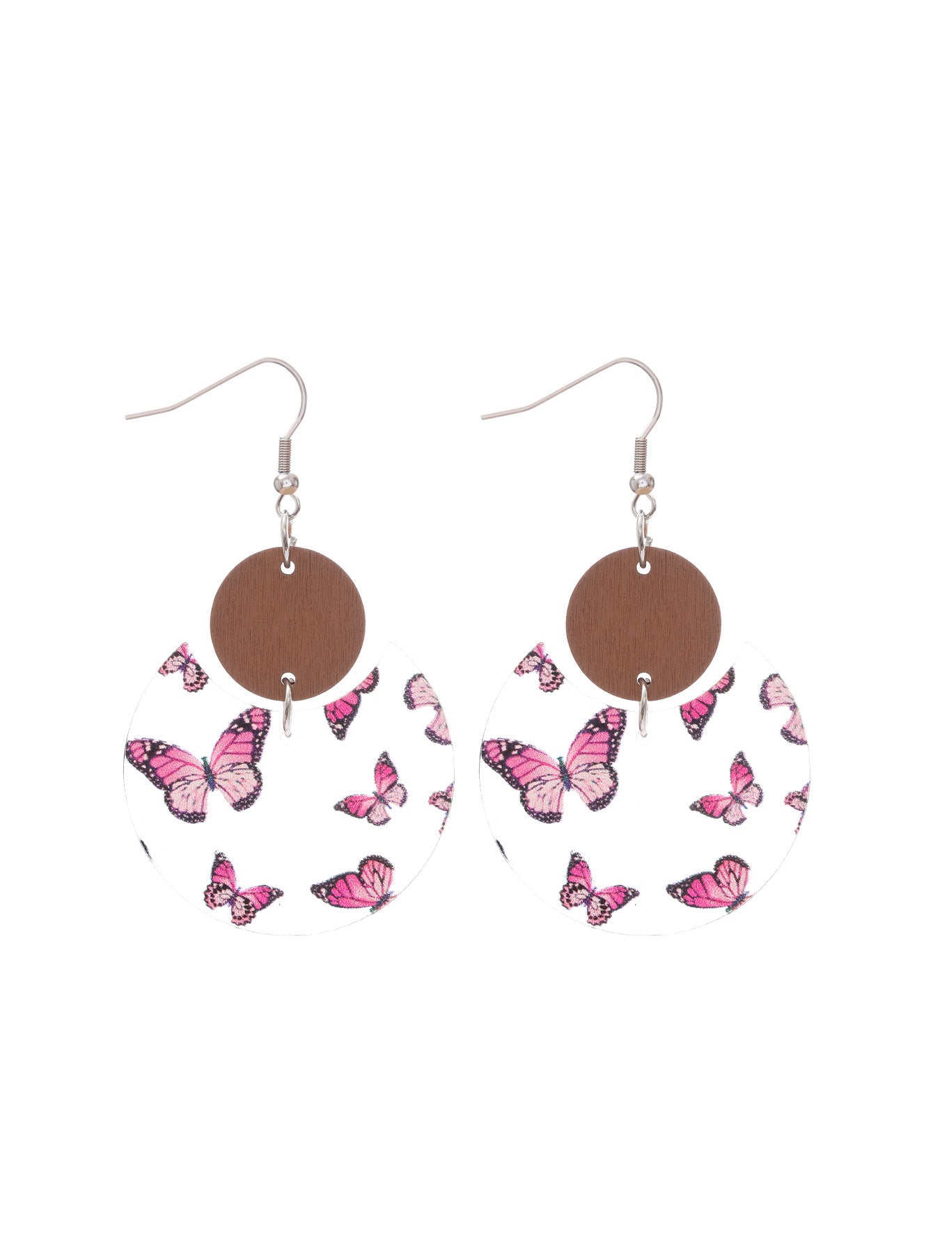 Wholesale Butterfly print acrylic and wood panel earrings