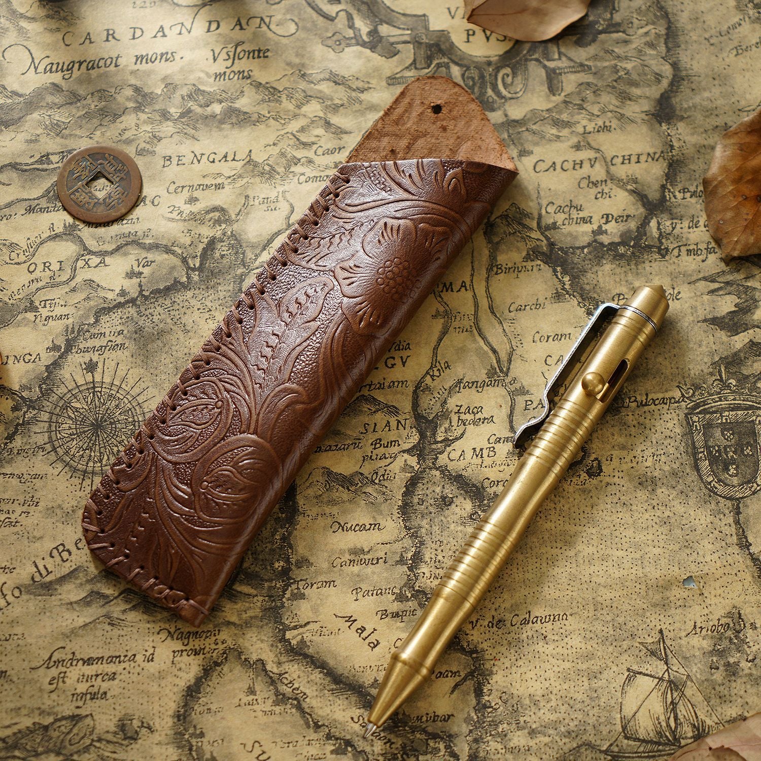 Wholesale Vintage handmade top layer cowhide leather pen case