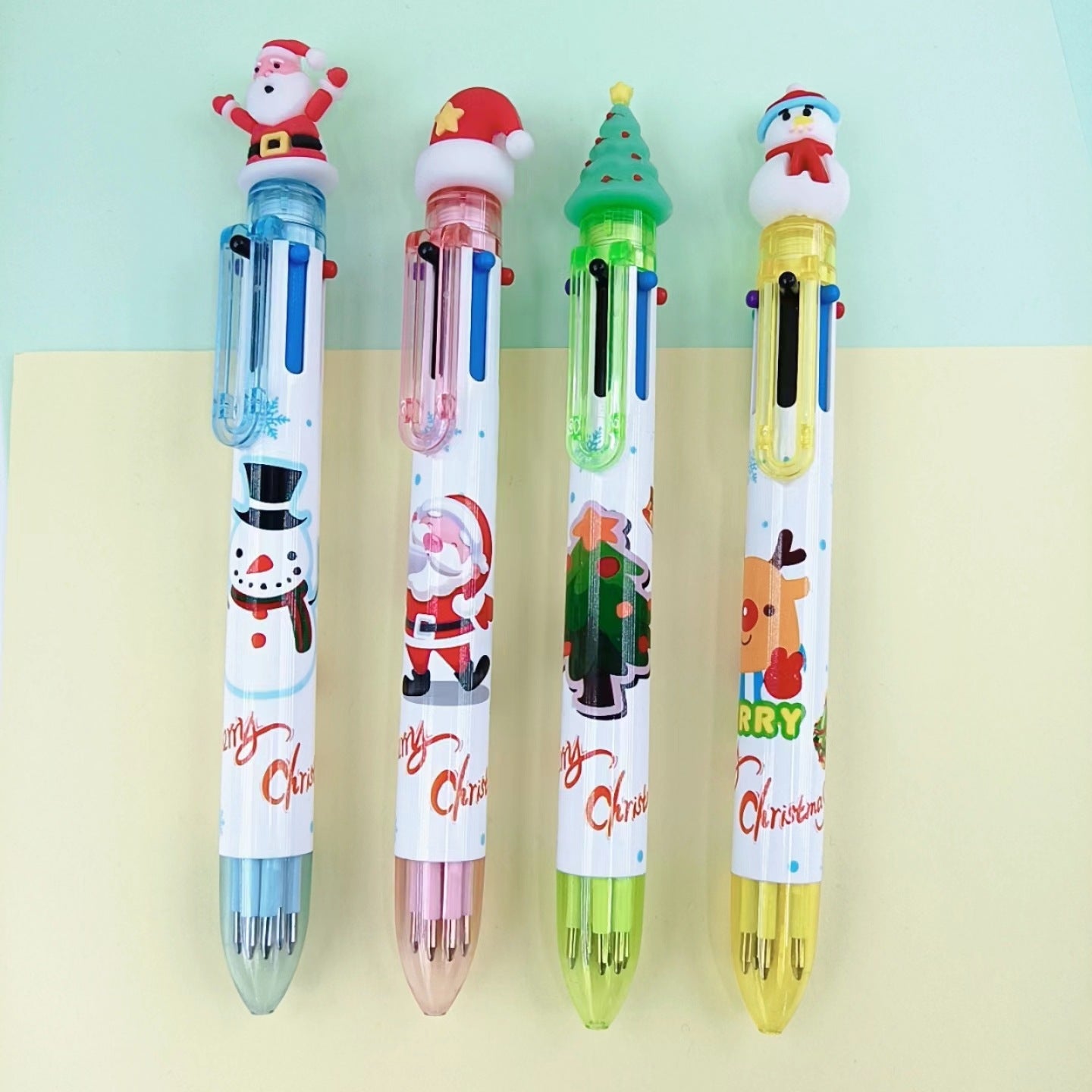 Wholesale Christmas Tree Cartoon 6-color Pushing Plastic Ballpoint Pen