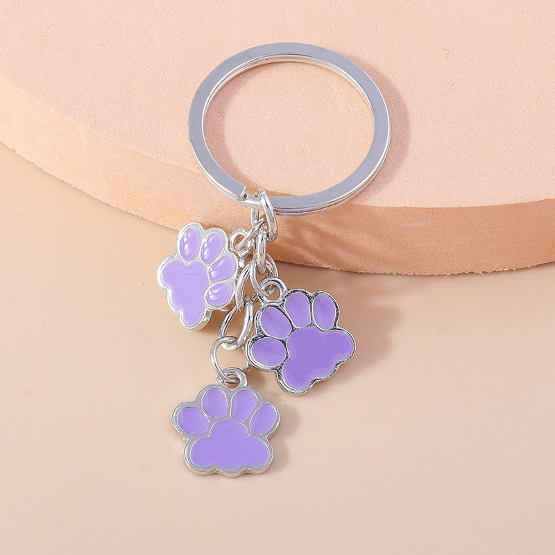Wholesale Cartoon Cute Three Dogs Paw Print Keychain