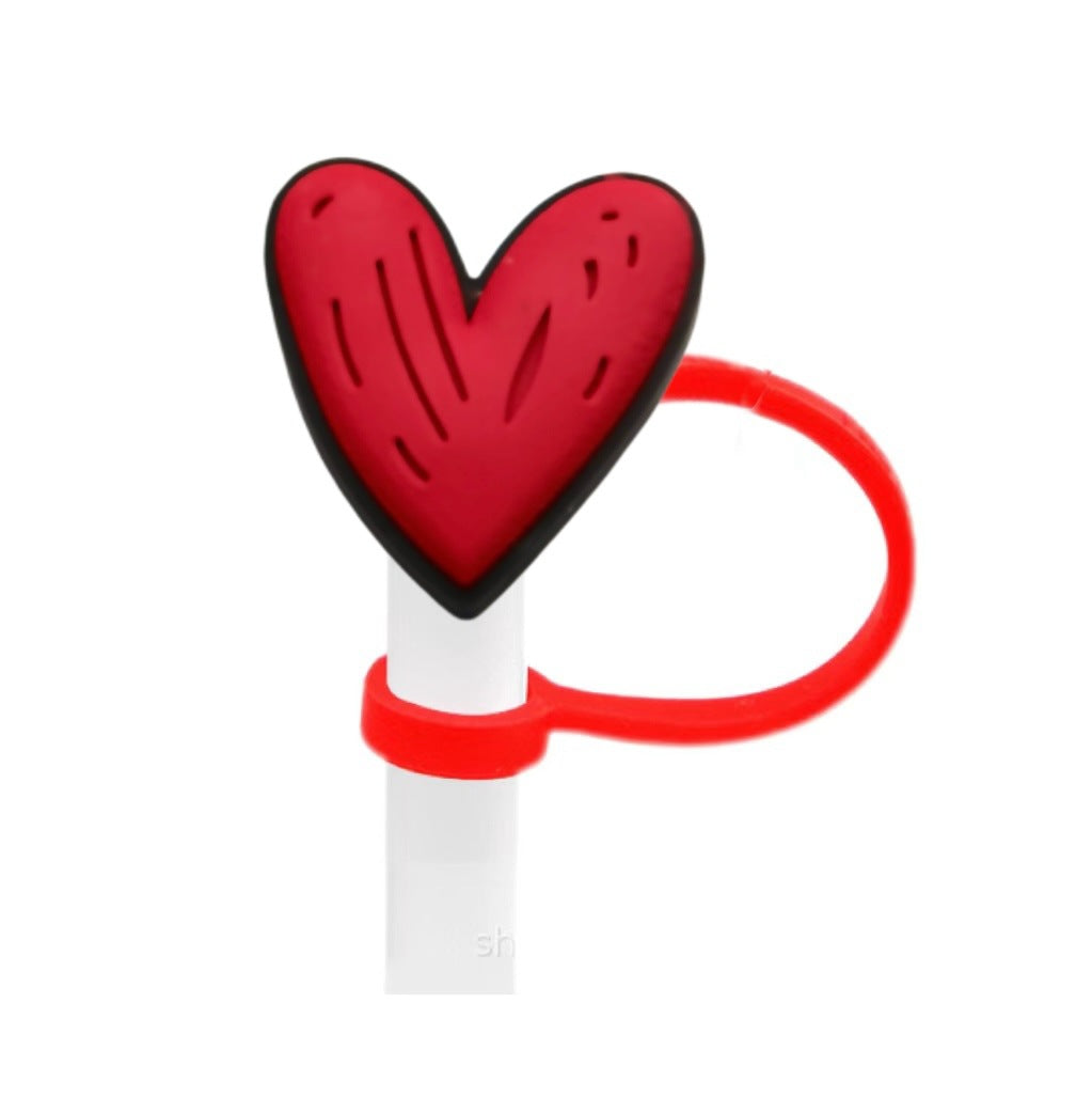 Wholesale Valentine's Day Series Love Straw Cap Creative Cartoon Silicone Dust Plug Water Cup Straw Cover Decorative in stock